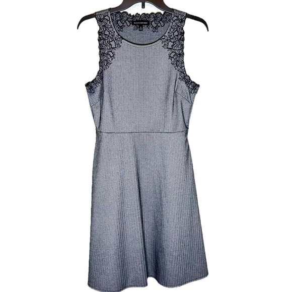 Banana Republic Embroidered A Line Black White Herringbone Dress Office Siren 6 - Picture 1 of 10
